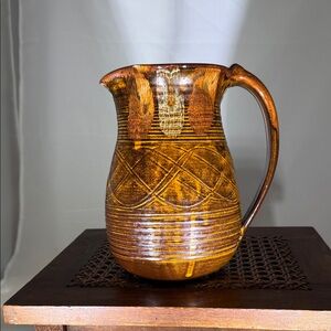 Artisan Vintage Ceramic Pitcher in Rich Brown 1986